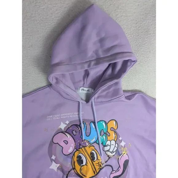 SpaceLine Hoodie Sweatshirt Mens Medium Drugs R Bad Retro Streetwear Pink - Picture 10 of 16